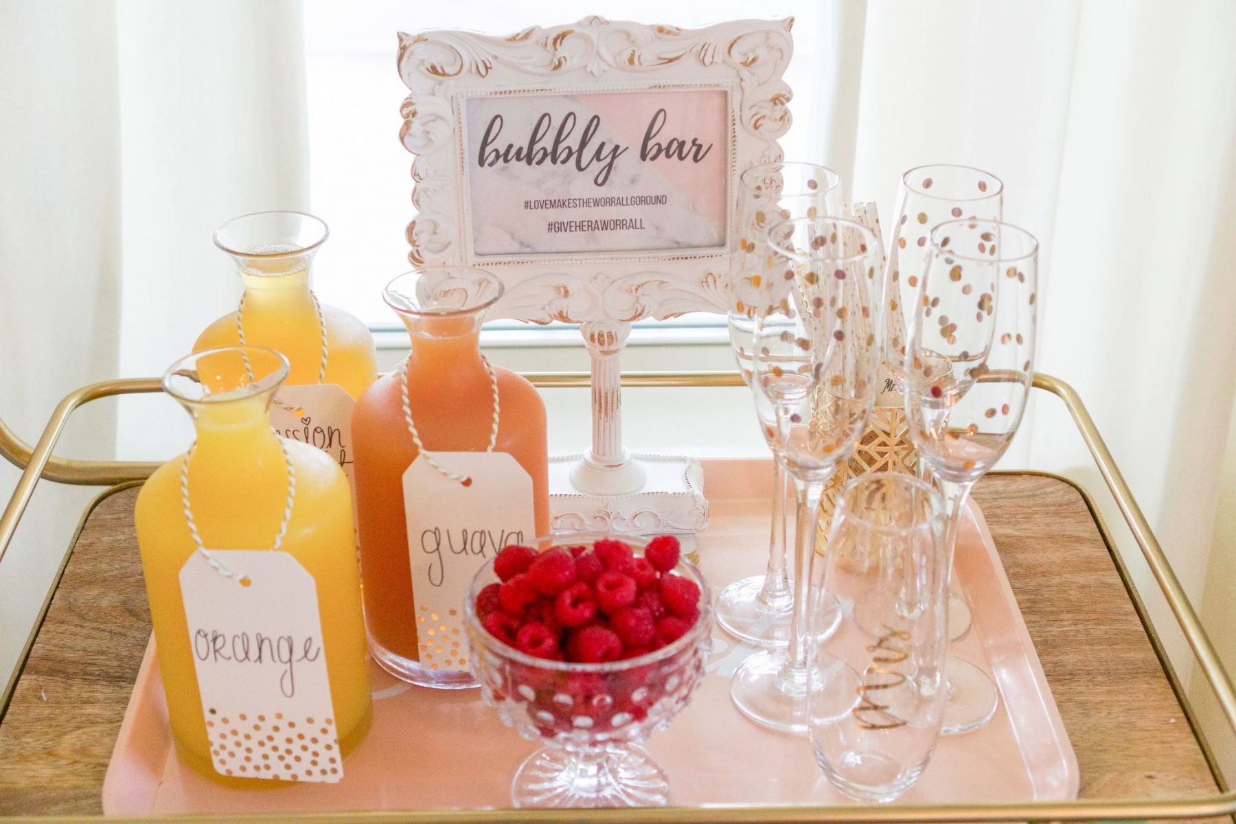 Bridal Shower Bar Cart Pink and Gold Mimosa Bar Cart