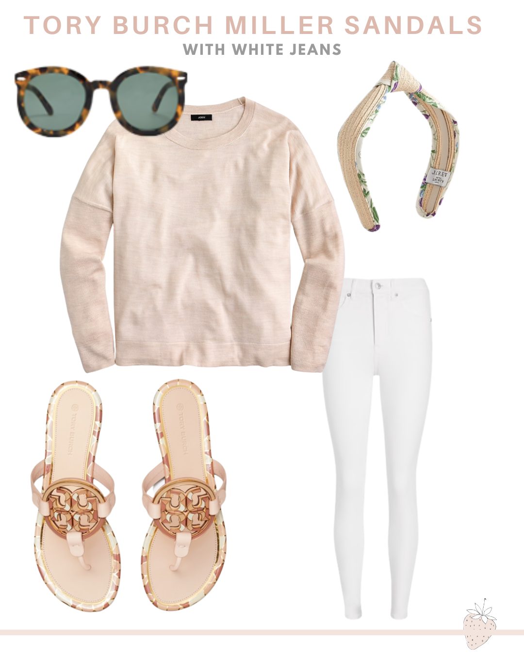 tory burch miller sandal with white jeans