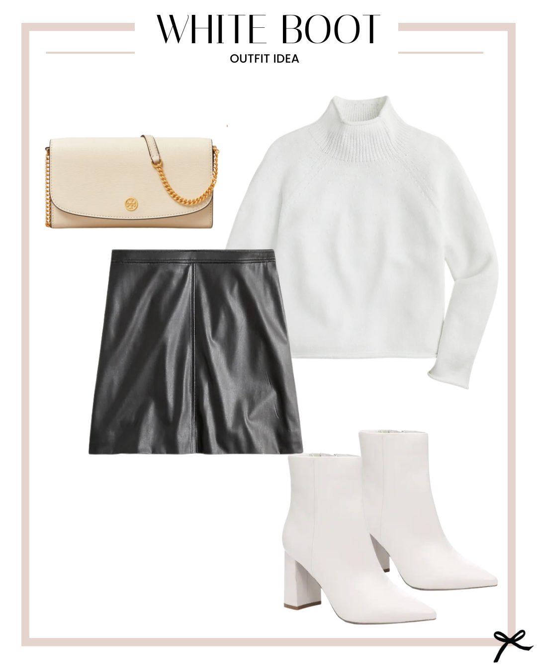 black leather skirt and turtleneck black leather skirt with white turtleneck, how to style white ankle boots